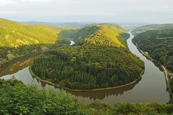 Saar River loop at Mettlach, Rhineland-Palatinate, Germany, Europe