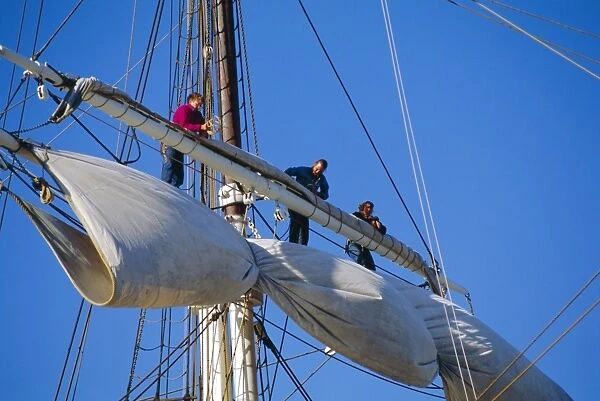 Sail furling at the Living Maritime Museum