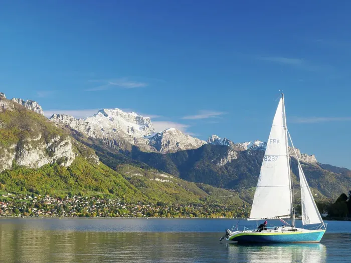 Framed Print : A sailboat on Lake Annecy on a beautiful late-fall day, Annecy, Haute-Savoie, France, Europe Framed Print : A sailboat on Lake Annecy on a beautiful late-fall day, Annecy, Haute-Savoie, France, Europe