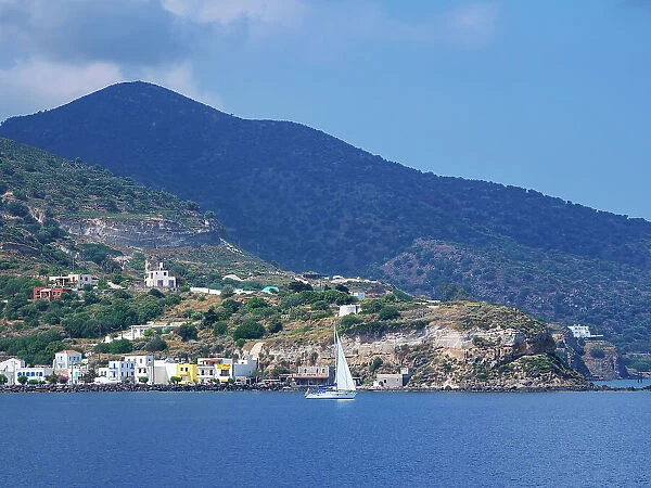 Sailboat off the coast of Nisyros Island, Dodecanese, Greek Islands, Greece, Europe