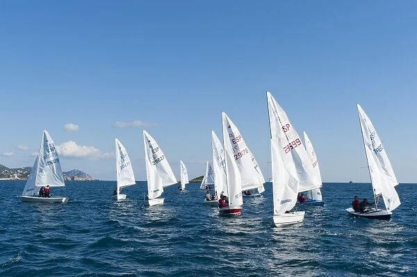 Sailboats participating in Regatta, Ibiza, Balearic Islands, Spain, Mediterranean, Europe