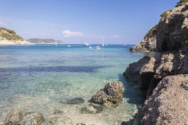 Sailboats in the turquoise sea, Fetovaia Beach, Campo nell Elba, Elba Island, Livorno Province
