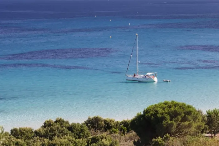 Framed Print : Sailing boat at the beach of Palombaggia, Corsica, France, Mediterranean, Europe Framed Print : Sailing boat at the beach of Palombaggia, Corsica, France, Mediterranean, Europe
