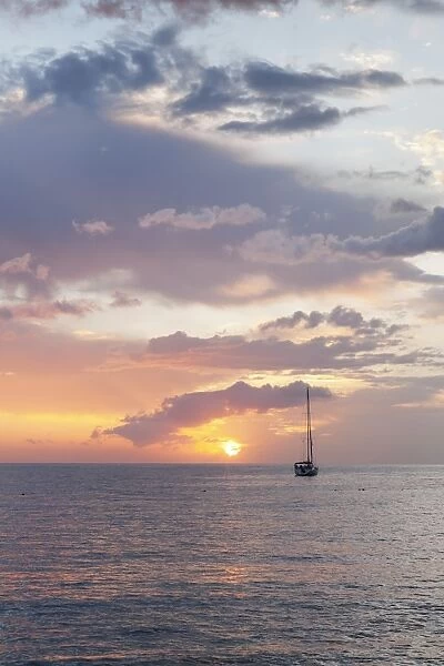 Sailing boat at sunset, Playa de Los Cristianos, Los Cristianos, Tenerife, Canary Islands