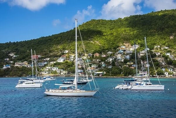 Sailing boats anchoring in Port Elizabeth, Admiralty Bay, Bequia, The Grenadines, St. Vincent and the Grenadines, Windward Islands, West Indies, Caribbean, Central America