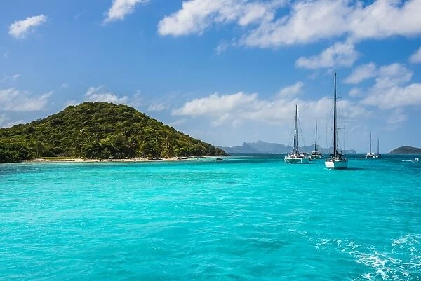 Sailing boats anchoring in the Tobago Cays, The Grenadines, St. Vincent and the Grenadines, Windward Islands, West Indies, Caribbean, Central America