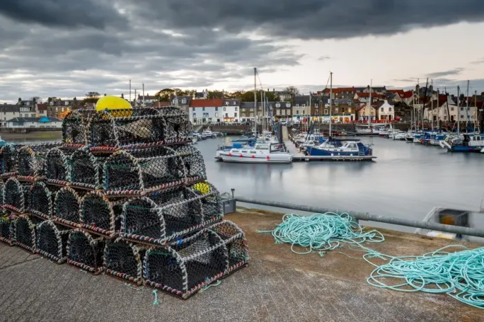 Framed Print : Sailing boats and crab pots at dusk in the harbour at Anstruther, Fife, East Neuk Framed Print : Sailing boats and crab pots at dusk in the harbour at Anstruther, Fife, East Neuk