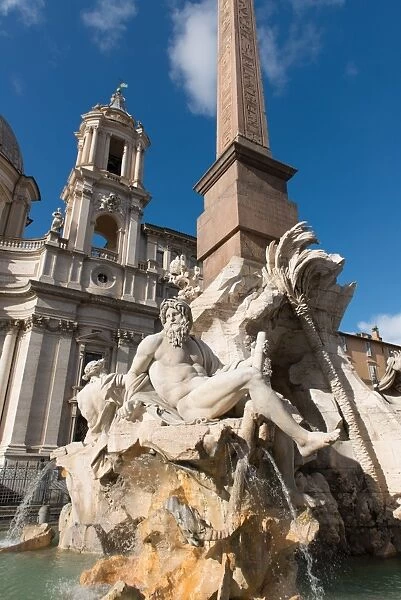 Saint Agnese in Agone church and the Fountain of the Four Rivers, Piazza Navona, Rome, Lazio, Italy, Europe