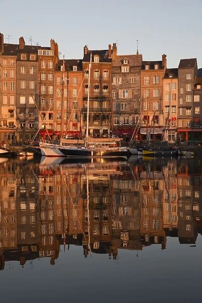 Saint Catherine Quay in the Vieux Bassin at sunrise, Honfleur, Normandy, France, Europe