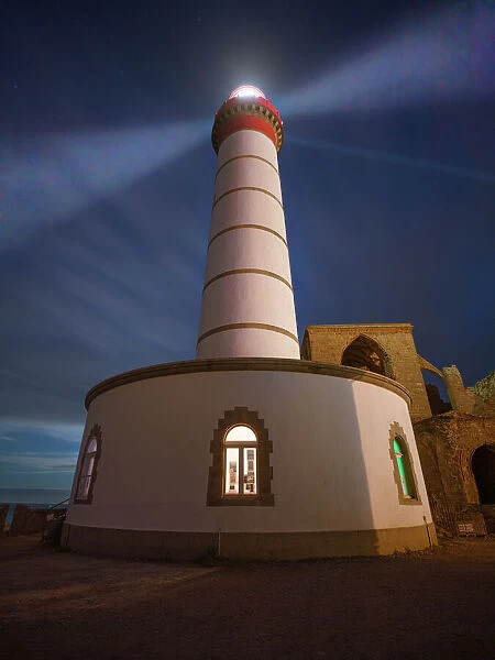 Saint-Mathieu Lighthouse by night, Finistere, Brittany, France, Europe