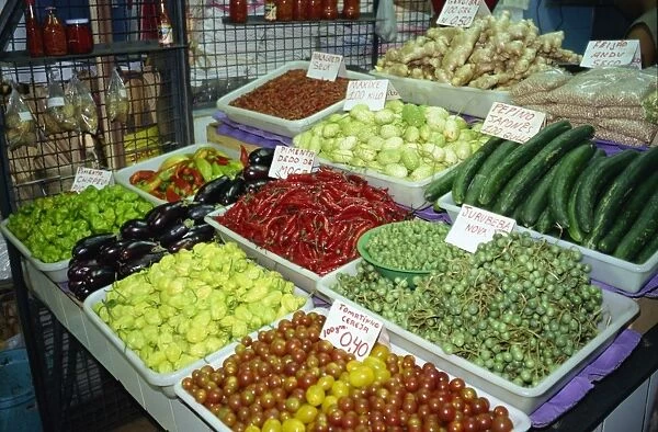 Salad vegetables and spices for sale in the Mercado Central in Belo Horizonte