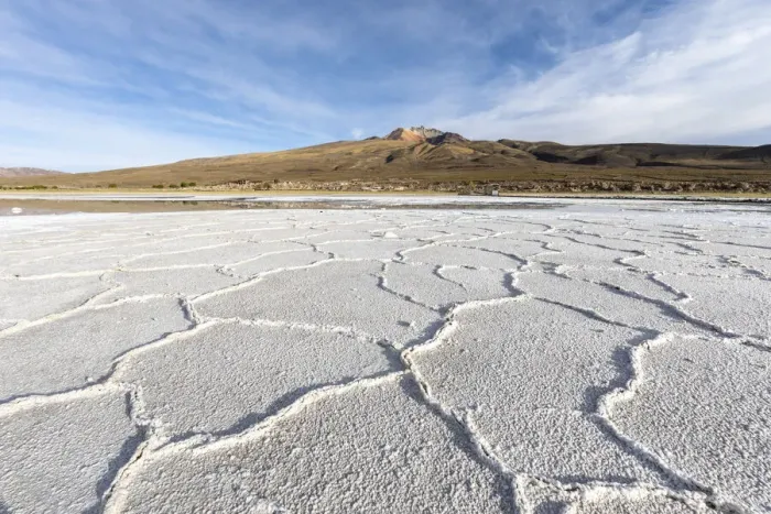 Framed Print : The salt flats near Coqueza, a small town near the Thunupa Volcano, Salar de Uyuni