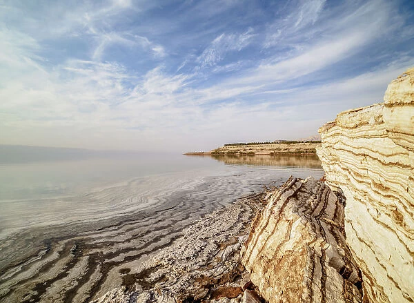 Salt formations on the shore of the Dead Sea, Karak Governorate, Jordan, Middle East