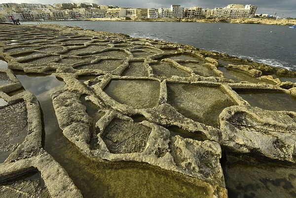 Salt pans in Marsaskala, Malta, Mediterranean, Europe