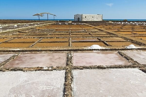 Salt pans still in use at El Carmen Salinas and Salt Museum on the east coast, Caleta de Fuste, Fuerteventura, Canary Islands, Spain, Europe