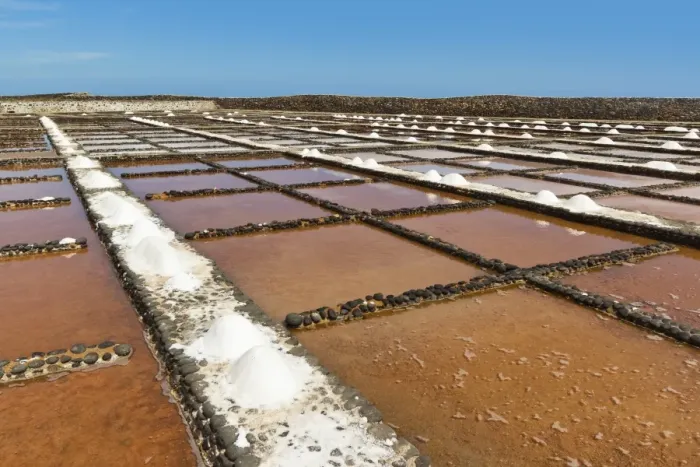 Framed Print : Salt pans still in use at El Carmen Salinas and Salt Museum on the east coast, Caleta de Fuste, Fuerteventura, Canary Islands, Spain, Europe
