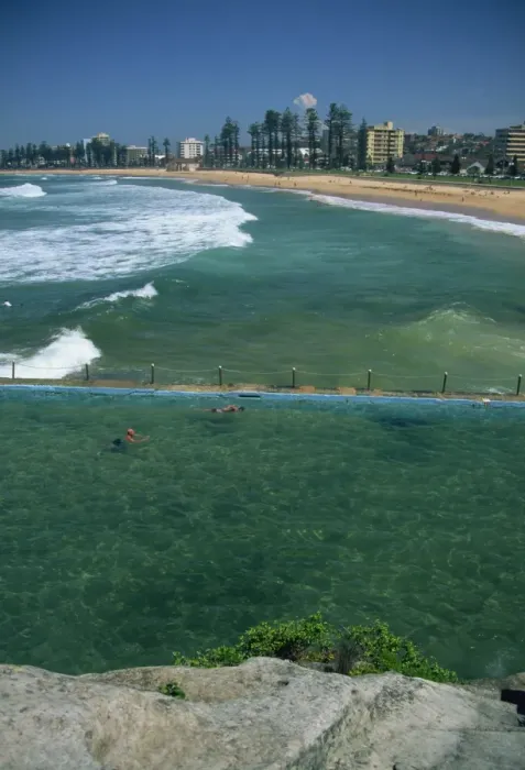 Framed Print : Salt water swimming pool with swimmers, Manly Beach, Sydney, New South Wales