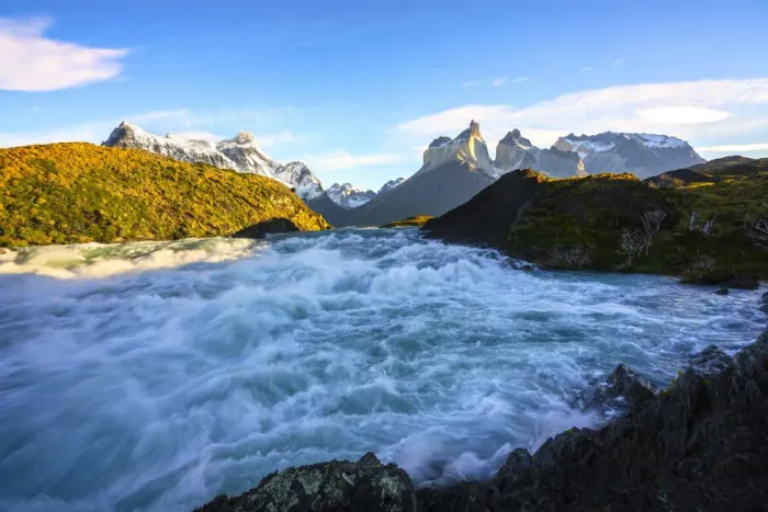 Framed Print : Salto Grande Waterfall and Los Cuernos del Paine, Torres del Paine National Park Framed Print : Salto Grande Waterfall and Los Cuernos del Paine, Torres del Paine National Park