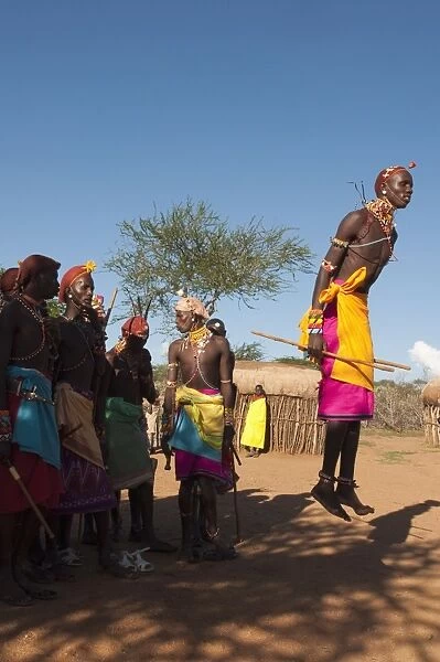 Samburu tribesmen performing traditional dance, Loisaba Wilderness Conservancy