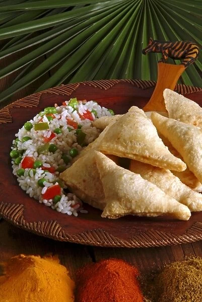 Samosas and pilau rice