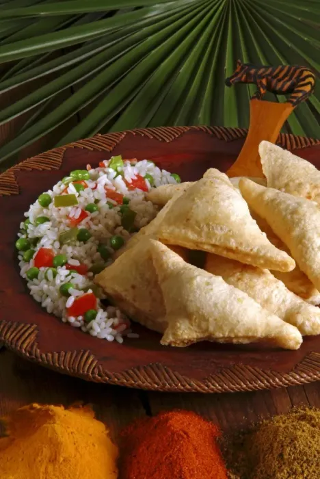 Framed Print : Samosas and pilau rice Framed Print : Samosas and pilau rice