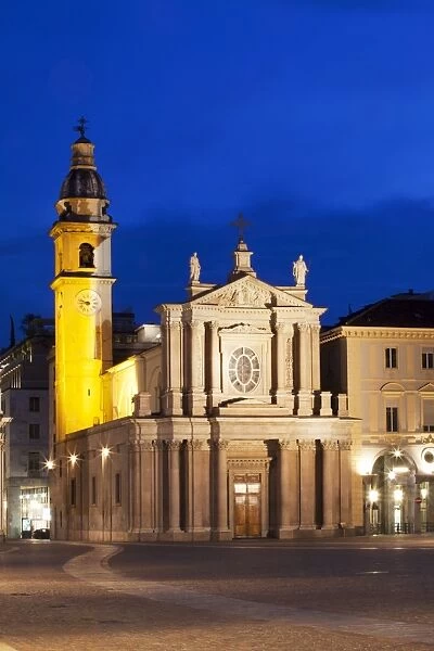 San Carlo Church at dusk, Turin, Piedmont, Italy, Europe