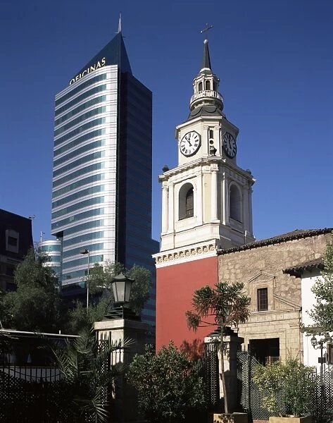 San Francsico church and modern office, Santiago, Chile, South America