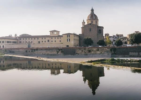 San Frediano in Cestello church with reflection on River Arno in Florence, Tuscany