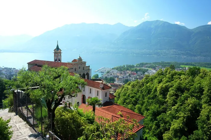 Framed Print : The sanctuary of Madonna del Sasso overlooking Locarno, Ticino, Switzerland, Europe Framed Print : The sanctuary of Madonna del Sasso overlooking Locarno, Ticino, Switzerland, Europe