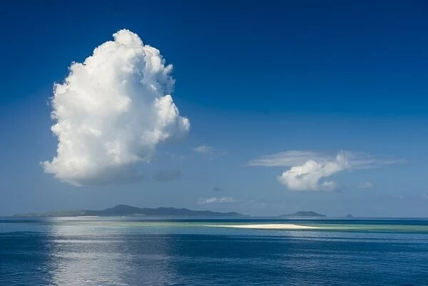 Sand bank in the flat ocean, Mamanuca Islands, Fiji, South Pacific