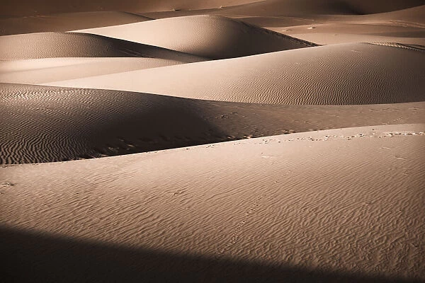 Sand dunes details of lights and shadows in the Sahara Desert, Merzouga, Morocco