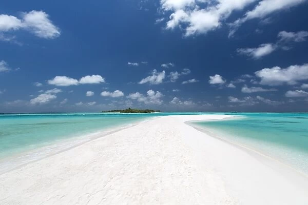Sandbank and tropical island, Maldives, Indian Ocean, Asia