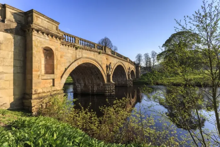 Framed Print : Sandstone bridge by Paine over River Derwent on a spring morning, Chatsworth Estate Framed Print : Sandstone bridge by Paine over River Derwent on a spring morning, Chatsworth Estate