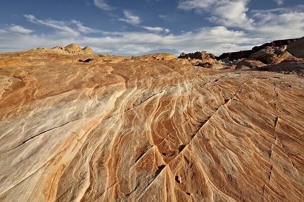 Sandstone layers under clouds, Valley of Fire State Park, Nevada, United States of America, North America