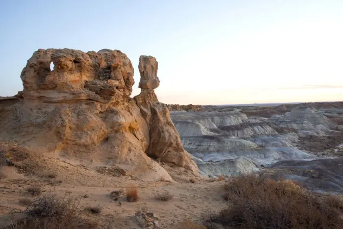 Framed Print : Sandstone sculptures in Bisti / De-Na-Zin Wilderness at dusk, New Mexico Framed Print : Sandstone sculptures in Bisti / De-Na-Zin Wilderness at dusk, New Mexico