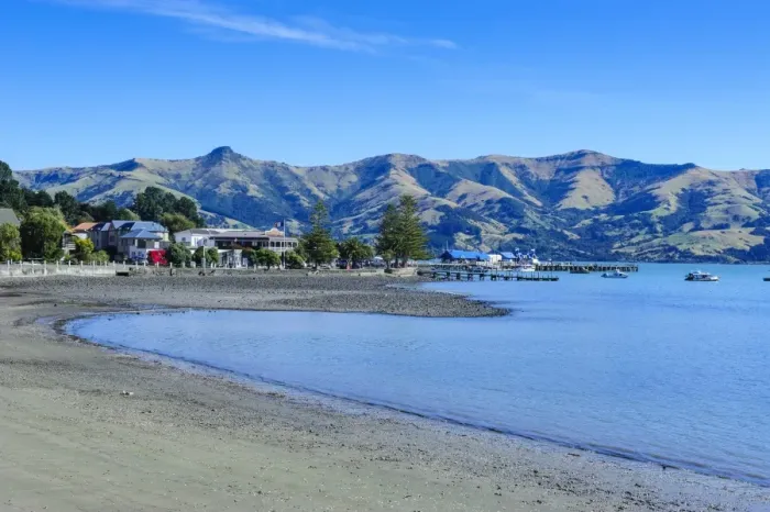 Framed Print : Sandy beach in Akaroa harbour, Banks Peninsula, Canterbury, South Island, New Zealand, Pacific Framed Print : Sandy beach in Akaroa harbour, Banks Peninsula, Canterbury, South Island, New Zealand, Pacific