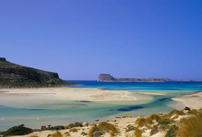 Framed Print : Sandy beach of Tigani and Agria islet and coast Framed Print : Sandy beach of Tigani and Agria islet and coast