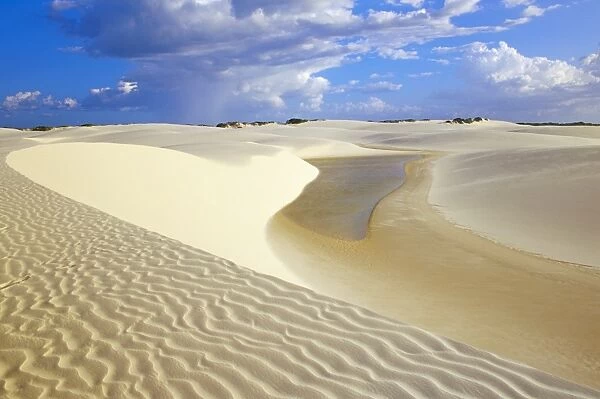 Sandy dunes near Lagoa Bonita (Beautiful lagoon) at Parque Nacional dos Lencois Maranhenses