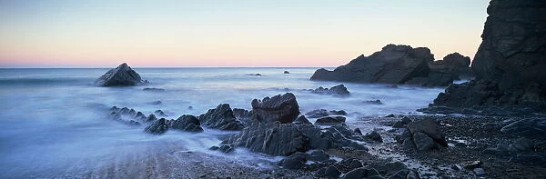 Sandymouth at dawn with incoming tide, Sandymouth, near Bude, Cornwall