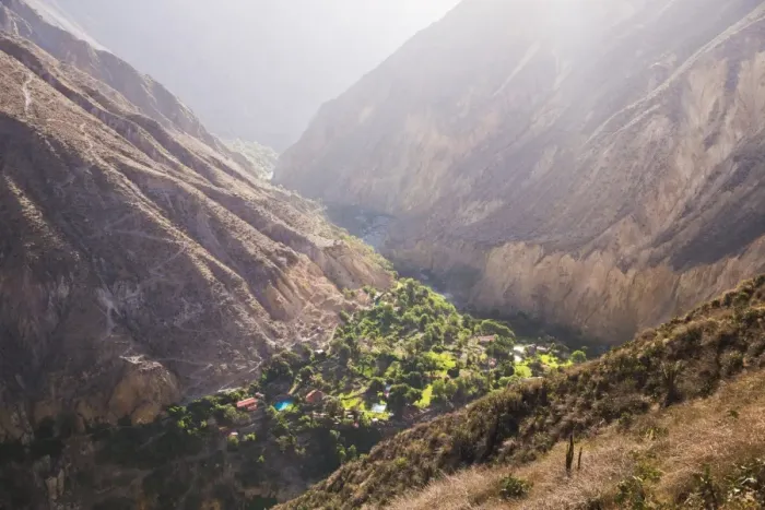 Framed Print : Sangalle village at sunset, Colca Canyon, Peru, South America Framed Print : Sangalle village at sunset, Colca Canyon, Peru, South America
