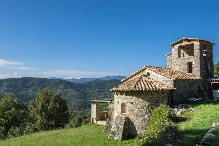 Framed Print : Sant Marti de Toralles Norman church and the Garrotxa Volcanic Zone Natural Park Framed Print : Sant Marti de Toralles Norman church and the Garrotxa Volcanic Zone Natural Park