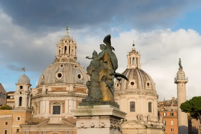 Framed Print : Santa Maria di Loreto and Santissimo Nome di Maria al Foro Traiano churches in front of Trajans Forum, Rome, Lazio, Italy, Europe