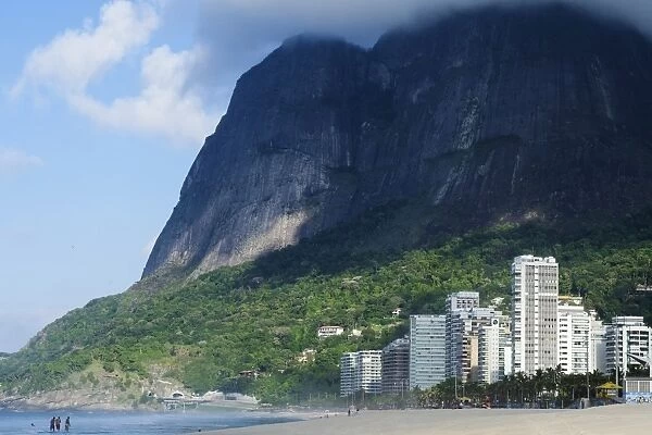 Sao Conrado beach and the Pedra da Gavea in Rio de Janeiros southern zone, Rio de Janeiro
