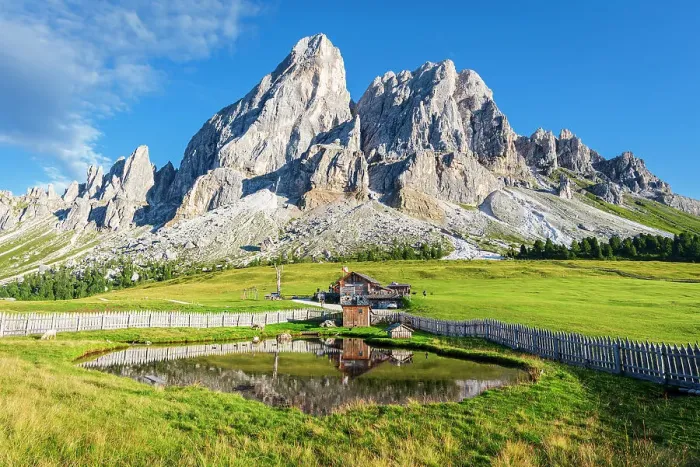 Framed Print : Sass de Putia and the reflection of a mountain hut in a small pond, Passo delle Erbe, Dolomites, South Tyrol, Italy, Europe Framed Print : Sass de Putia and the reflection of a mountain hut in a small pond, Passo delle Erbe, Dolomites, South Tyrol, Italy, Europe