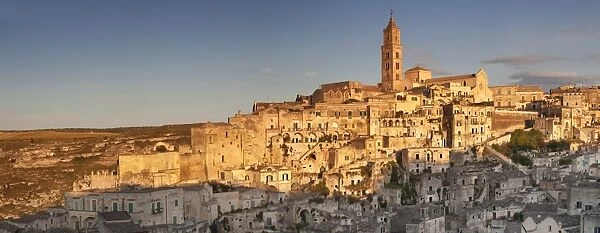 Sasso Barisano and cathedral at sunset, UNESCO World Heritage Site, Matera, Basilicata