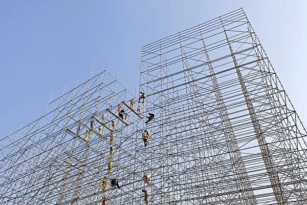 Scaffolding construction being erected in Central Doha, Doha, Qatar, Middle East