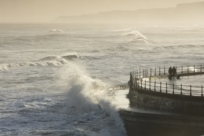 Framed Print : Scarborough South Bay rough seas and sea defences, Scarborough, North Yorkshire, Yorkshire Framed Print : Scarborough South Bay rough seas and sea defences, Scarborough, North Yorkshire, Yorkshire