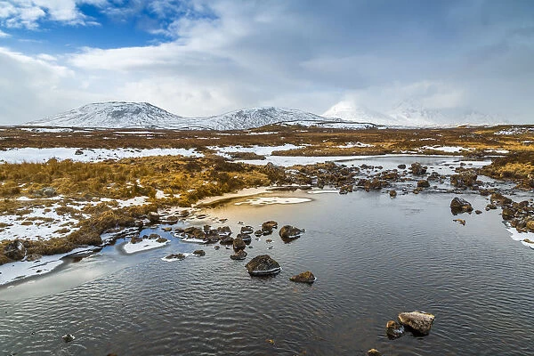 Scenic view of mountains and frozen water near Bridge of Orchy, Highlands, Argyll and Bute