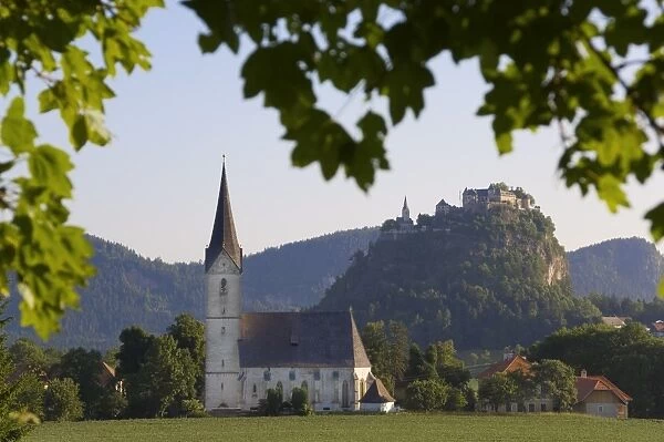 Schloss Hochosterwitz with village church, Carinthia, Austria