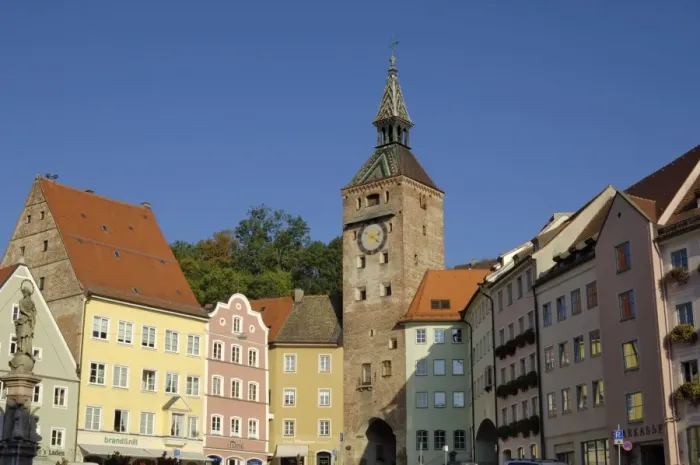 Framed Print : Schmalzturm (Lard Tower) and town houses in Hauptplatz